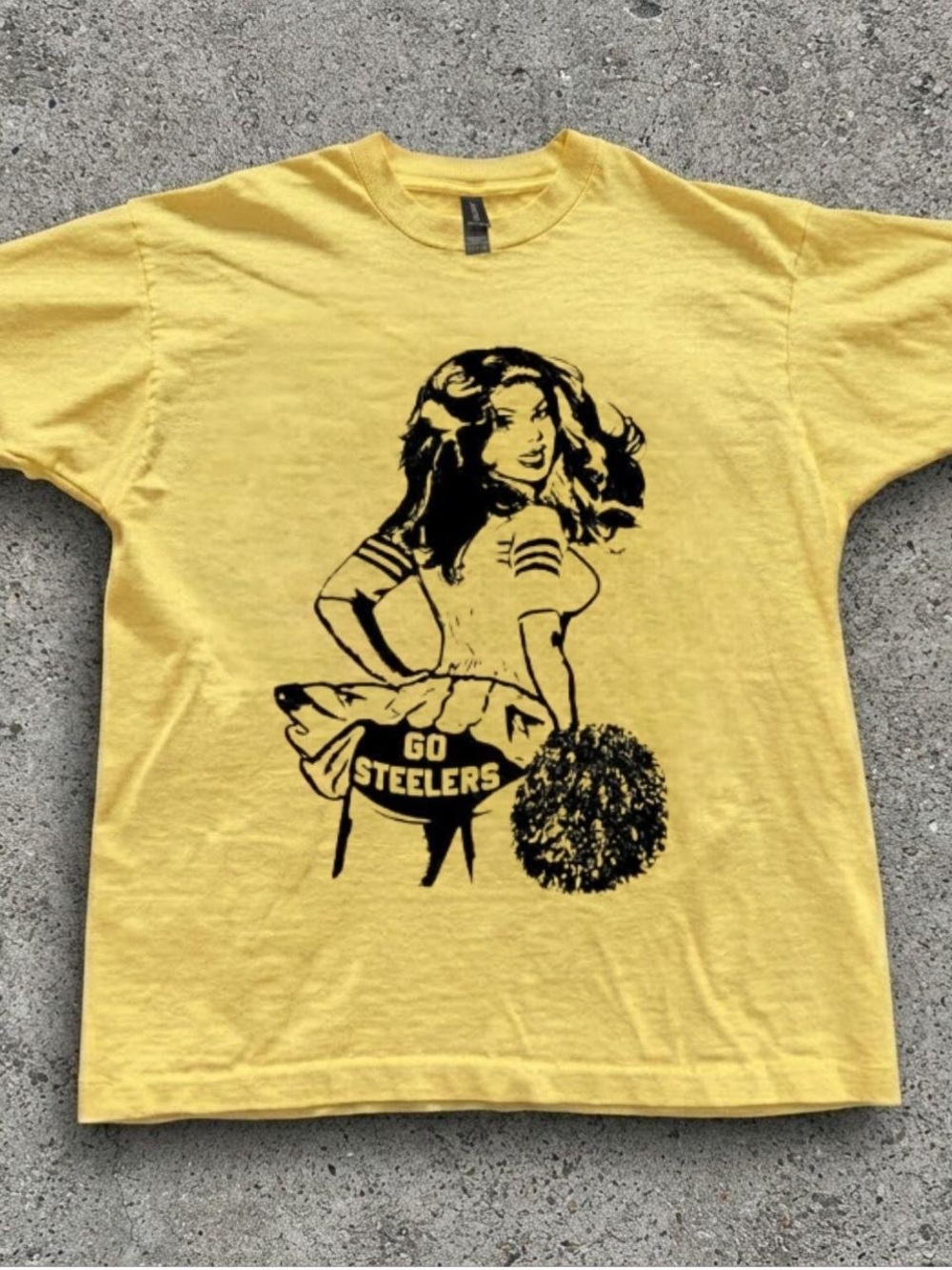 Gildan Yellow Tee with Black Go Steelers Cheer Graphic